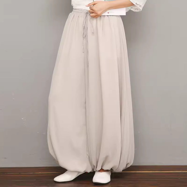 Chiffon crepe pant with elastic waist and ankle