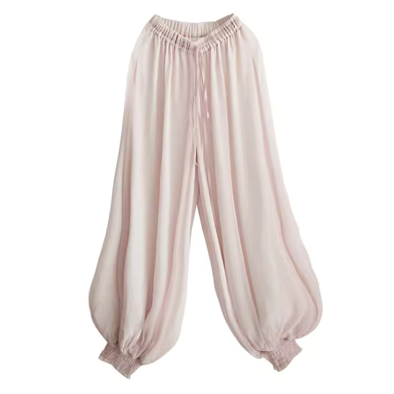 Chiffon crepe pant with elastic waist and ankle