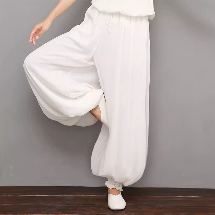 Chiffon crepe pant with elastic waist and ankle