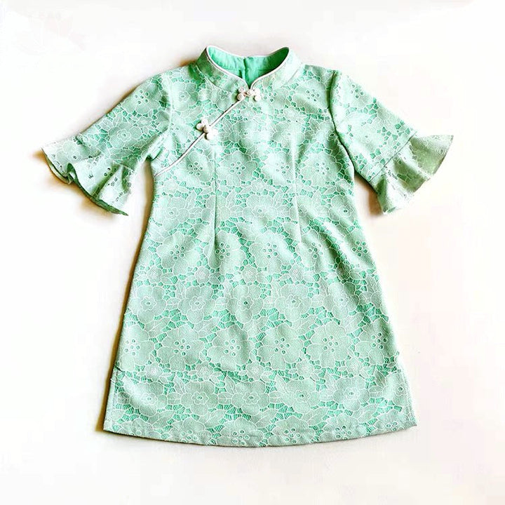 RUFFLE SLEEVE MINT EYELET SHIFT DRESS