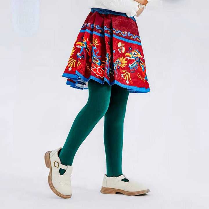 LNY DRAGON PRINT PLEATED SKIRT