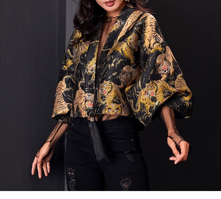 JACQUARD TIGER PRINT KIMONO JACKET